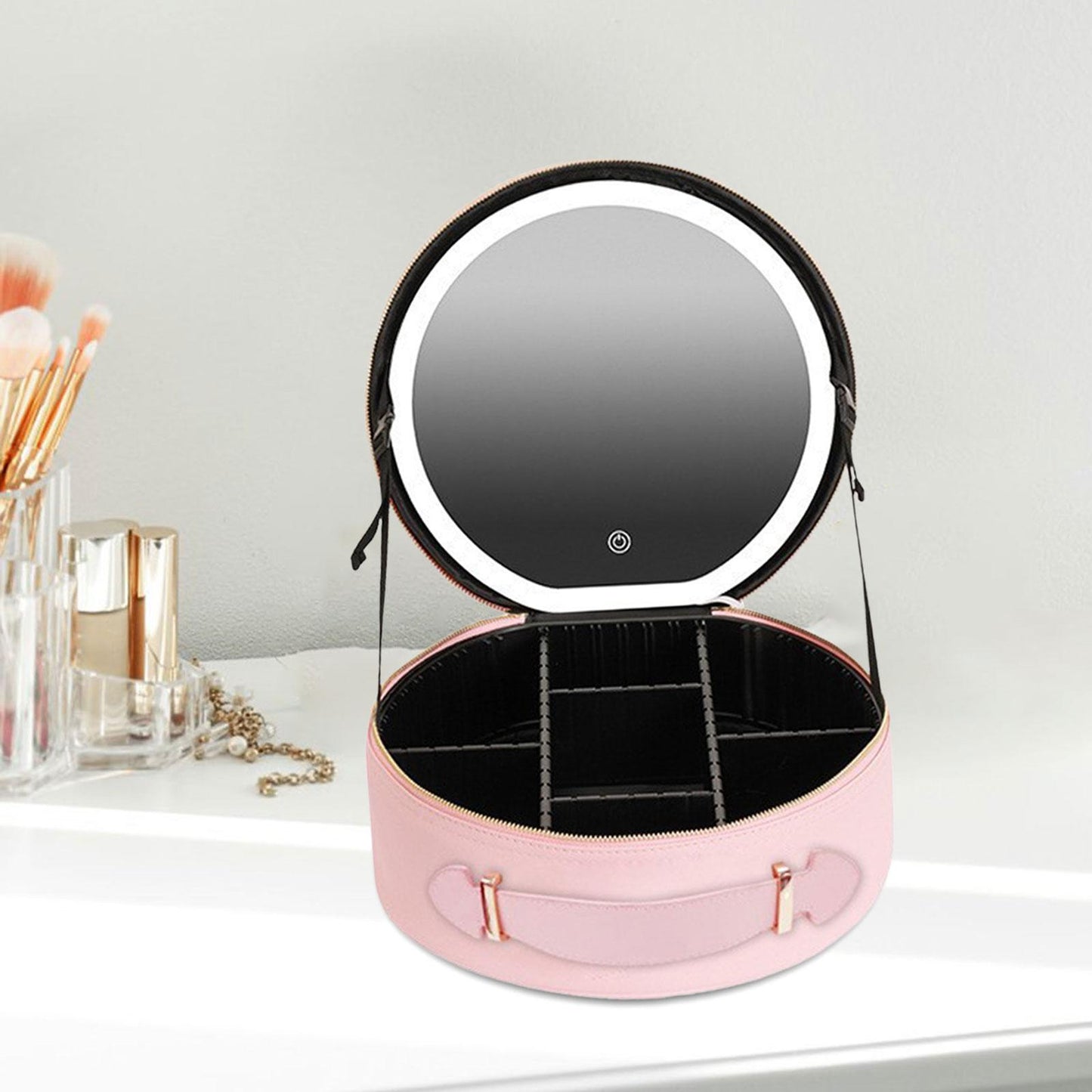 Makeup Bag with Mirror Professional Large Capacity Light Portable Lighted Mirror Detachable Adjustable Divider Travel Organizer