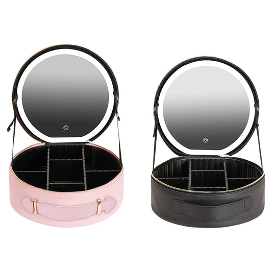 Makeup Bag with Mirror Professional Large Capacity Light Portable Lighted Mirror Detachable Adjustable Divider Travel Organizer