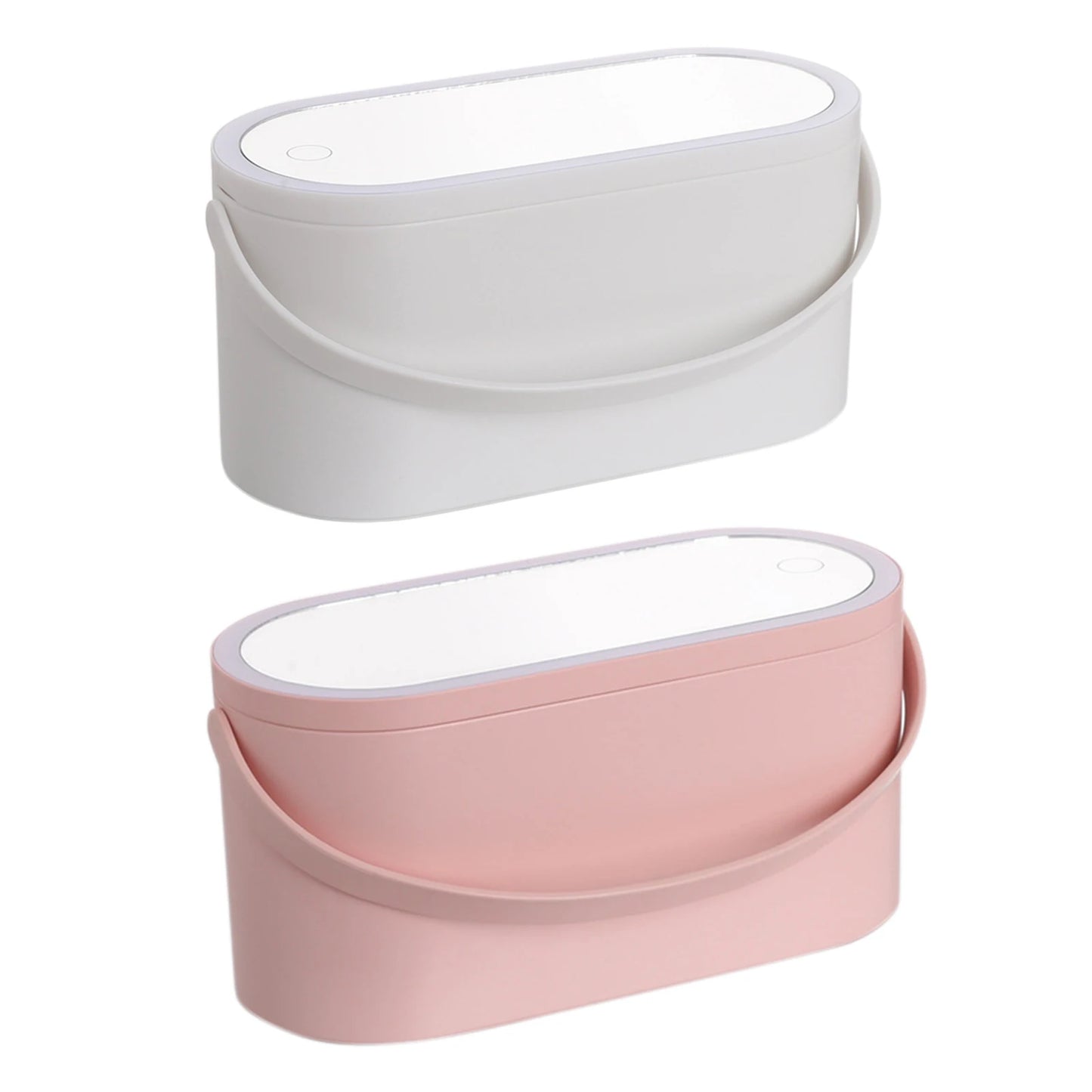 Portable Makeup Organizer Box with LED Light Mirror Travel Makeup Cosmetics Organizer Touch Light Storage Makeup Case for Girls