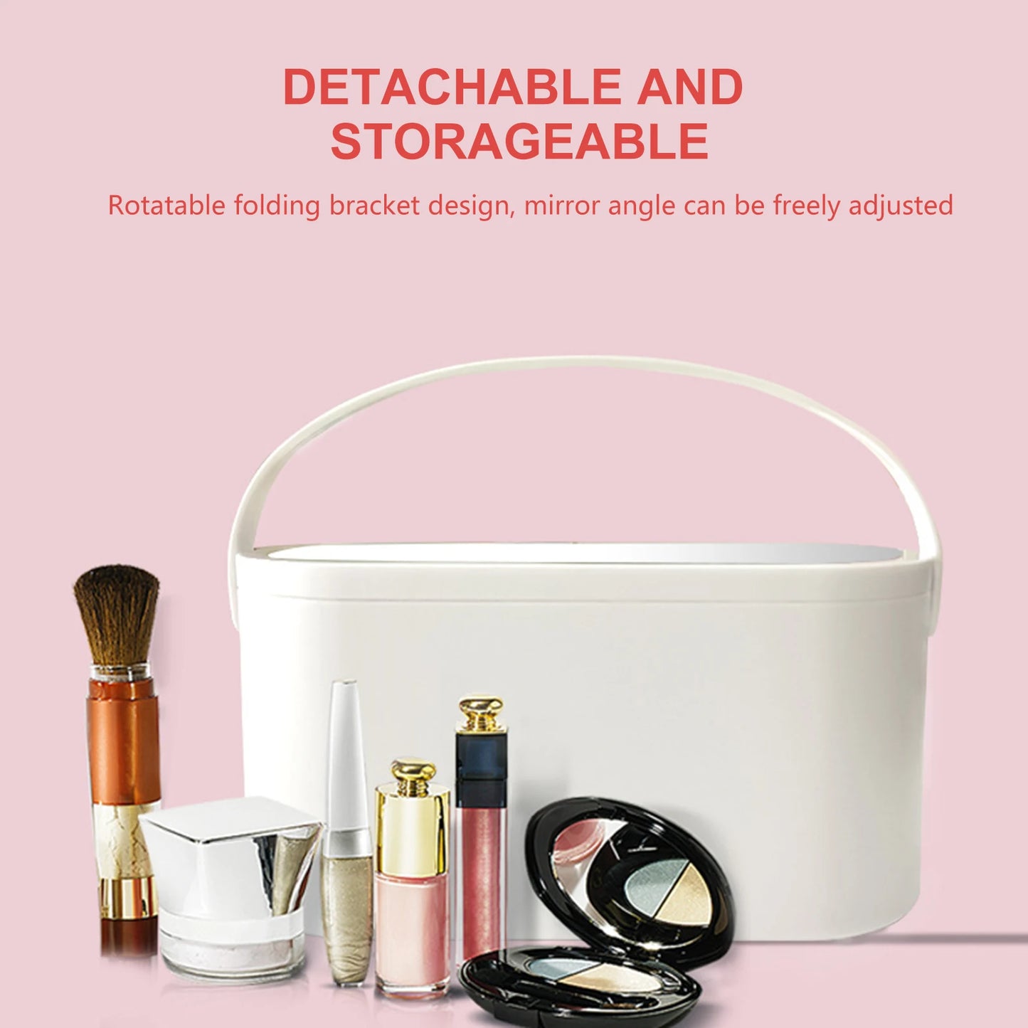 Portable Makeup Organizer Box with LED Light Mirror Travel Makeup Cosmetics Organizer Touch Light Storage Makeup Case for Girls