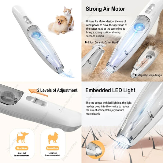 Rechargeable Vacuum Trimming Grooming Hair with and Dog - for Quiet, Hair Electric Clipper Function Precise Professional Cut Pet