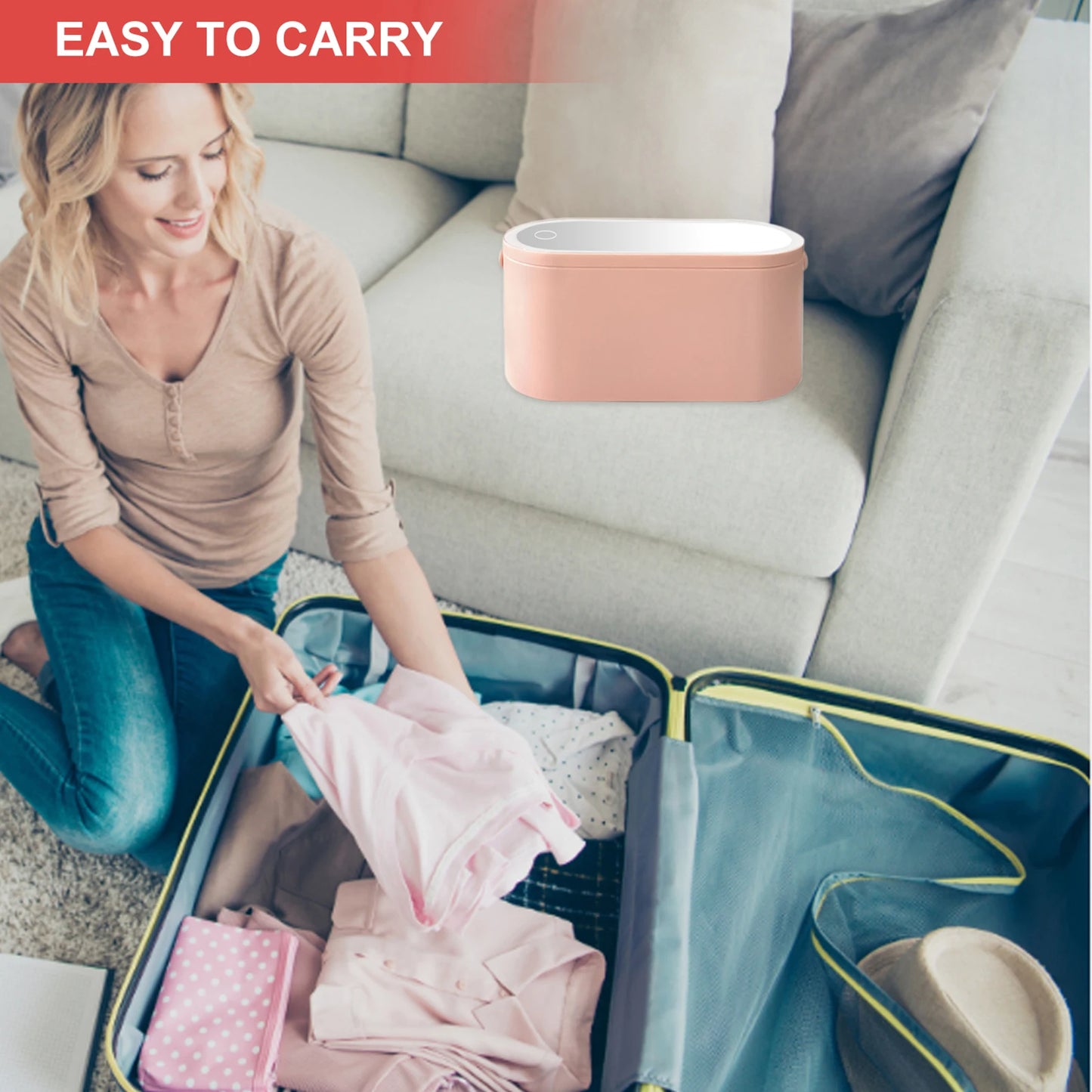 Portable Makeup Organizer Box with LED Light Mirror Travel Makeup Cosmetics Organizer Touch Light Storage Makeup Case for Girls