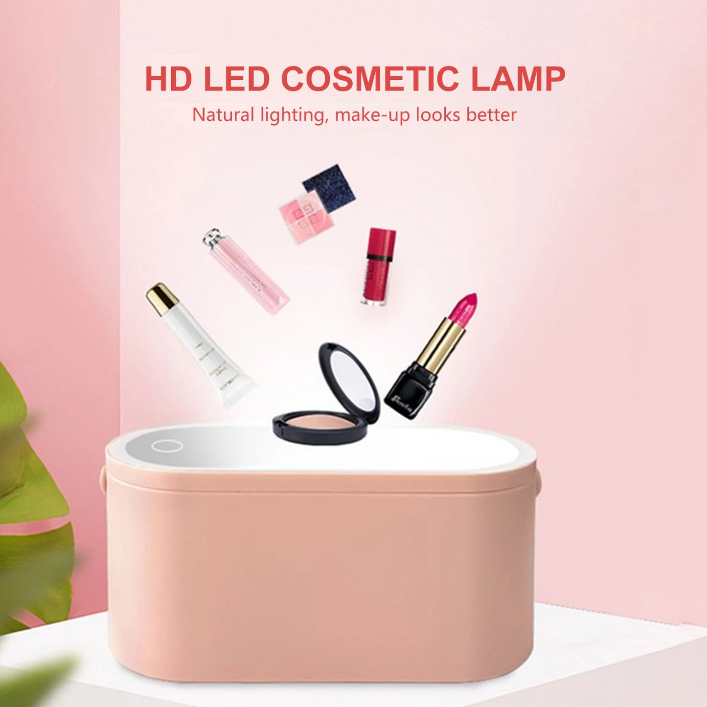 Portable Makeup Organizer Box with LED Light Mirror Travel Makeup Cosmetics Organizer Touch Light Storage Makeup Case for Girls