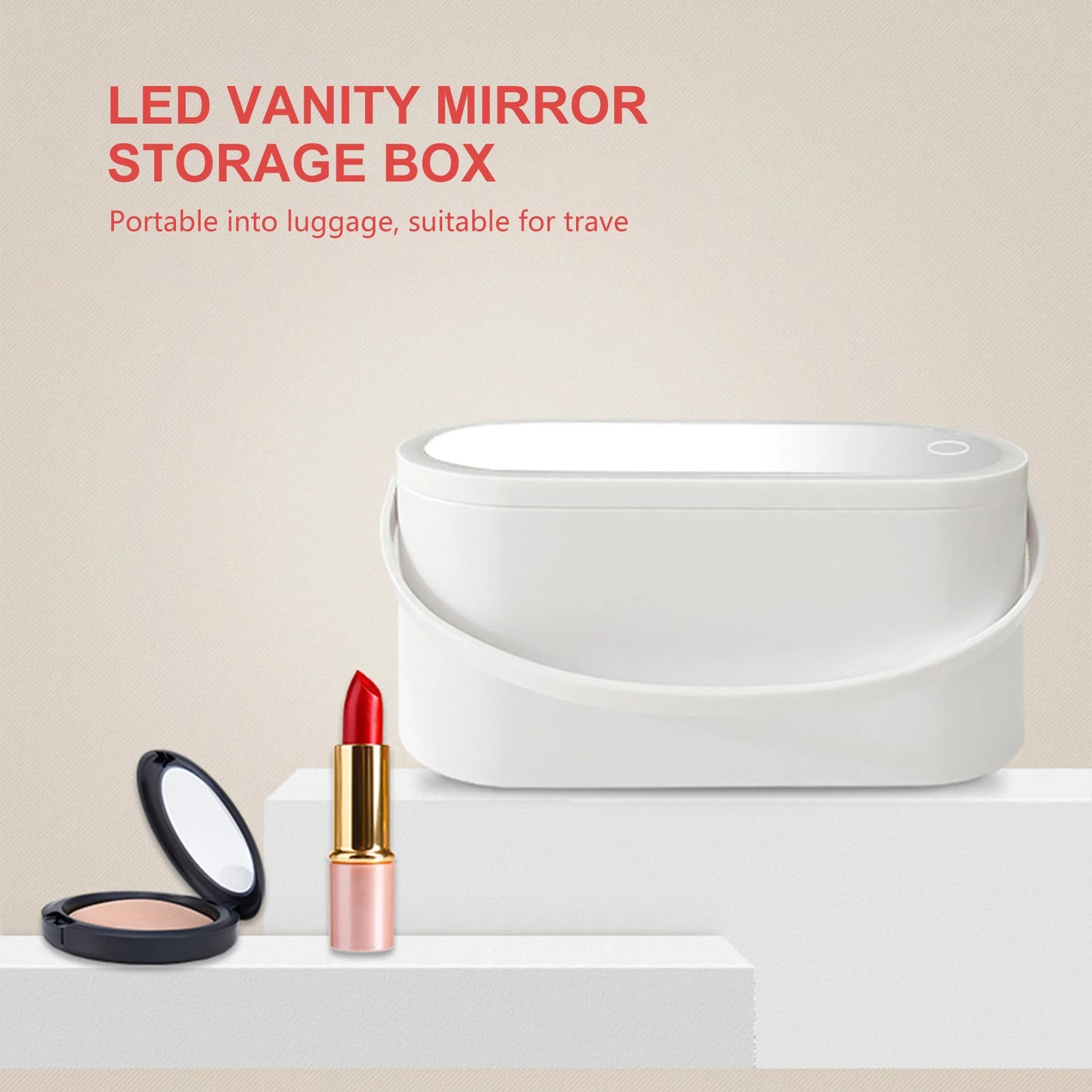 Portable Makeup Organizer Box with LED Light Mirror Travel Makeup Cosmetics Organizer Touch Light Storage Makeup Case for Girls